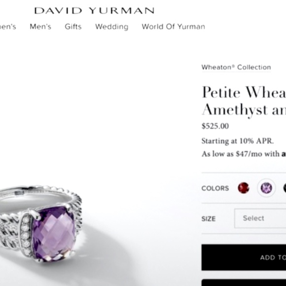 David Yurman Purple Amethyst Wheaton Petite Ring Size 7 - Picture 5 of 16
